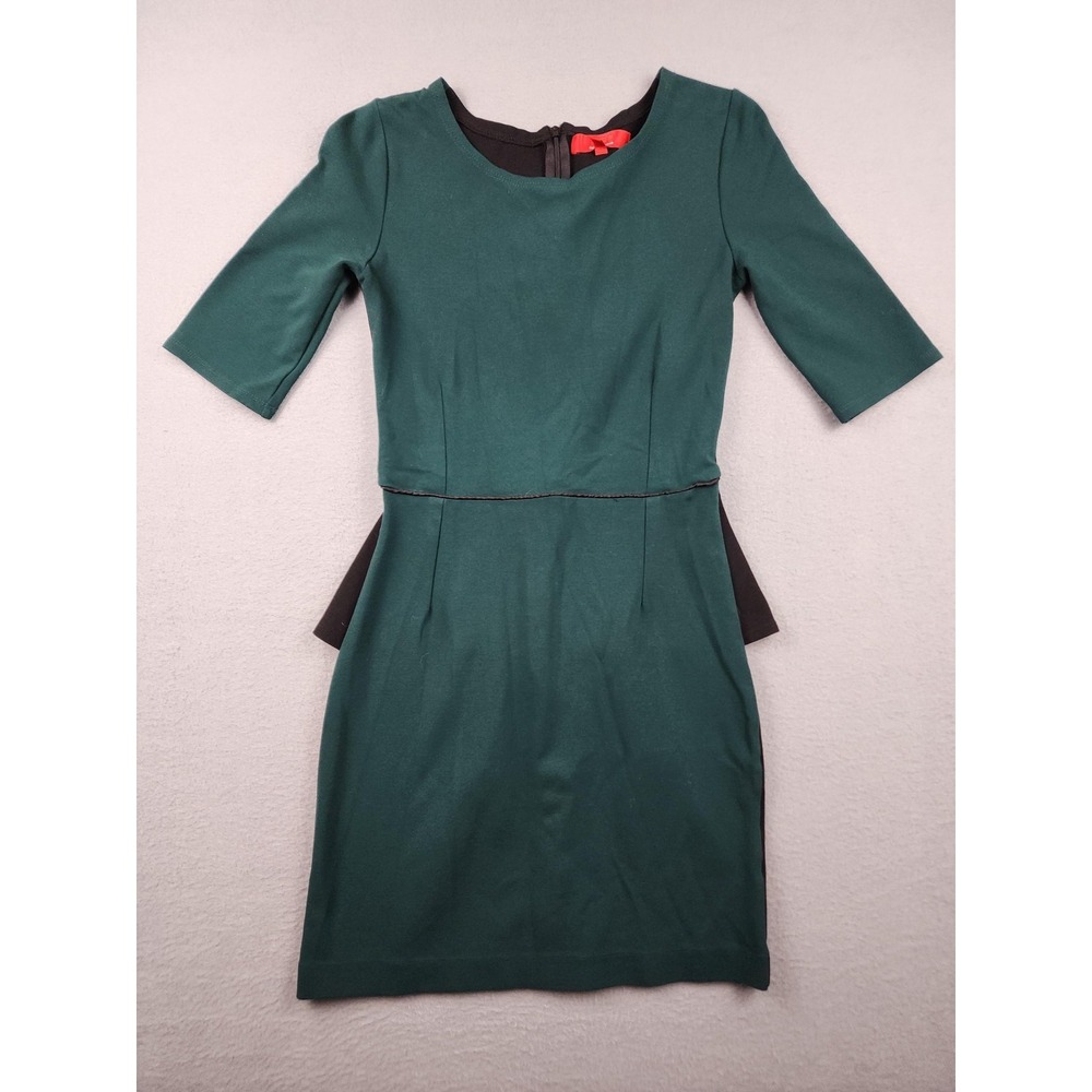 RED Saks Fifth Avenue Dress Womens S Green Colorblock Peplum Knit Sheath Office